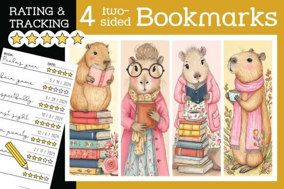 Capybara Bookmark Stack of Books Reading