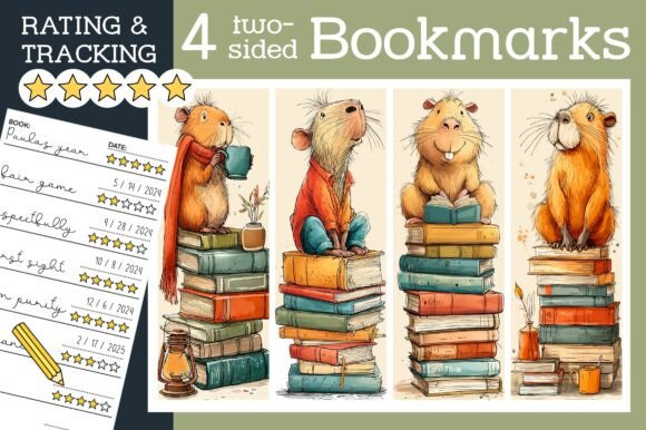 Cute Capybara Bookmark Stack of Books
