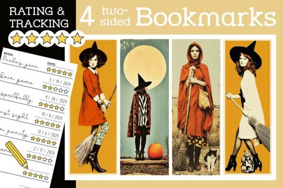 Halloween Bookmark Witch Pumpkin Cat PNG