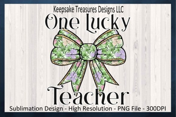 One Lucky Teacher Four Leaf Clover Bow