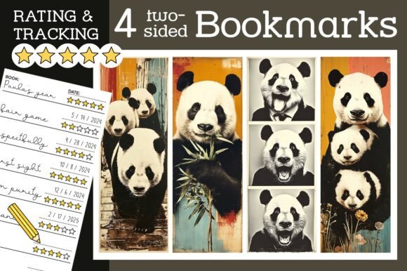 Panda Bear Bookmarks Retro PNG Design