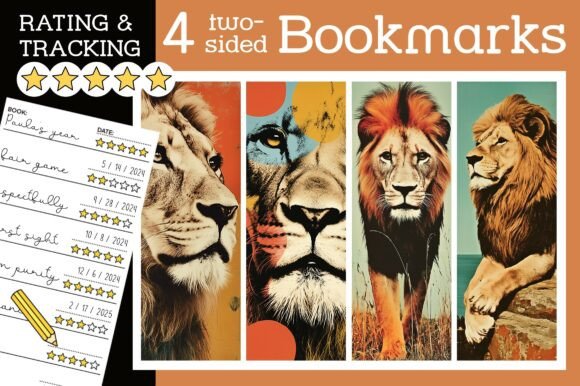 Retro Lion Bookmark Wild Cat Bookmarks: A Unique Way to Track and Rate Your Reading Journey